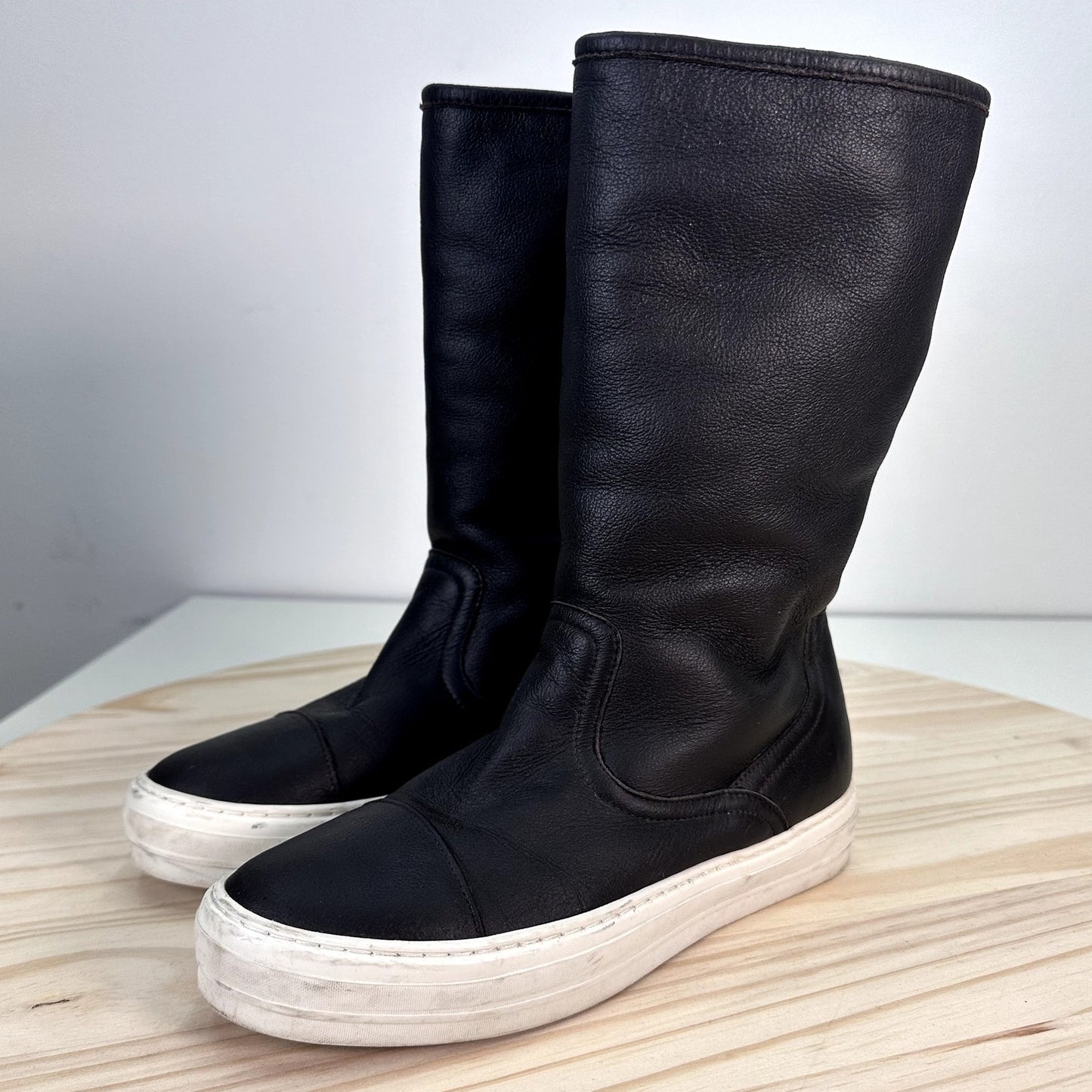 Salvatore Ferragamo Lucio Leather Shearling Lined Sneaker Boot 37