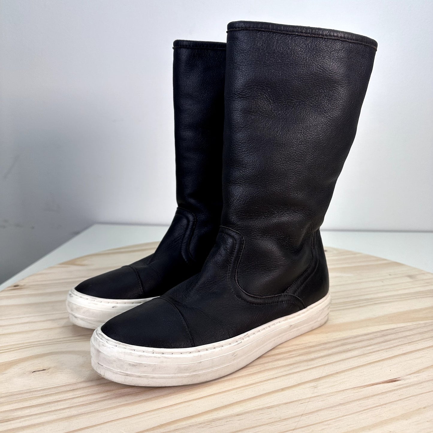 Salvatore Ferragamo Lucio Leather Shearling Lined Sneaker Boot 37