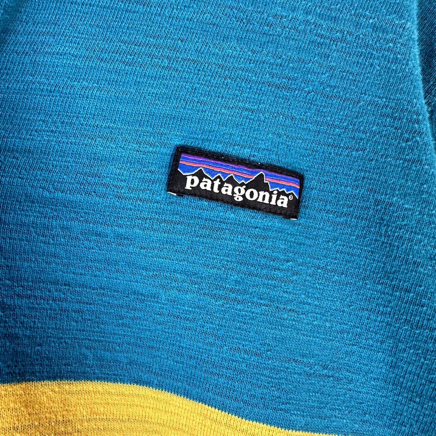 Patagonia Men's Organic Cotton Rugby Polo Shirt Turquoise Blue Yellow Size L