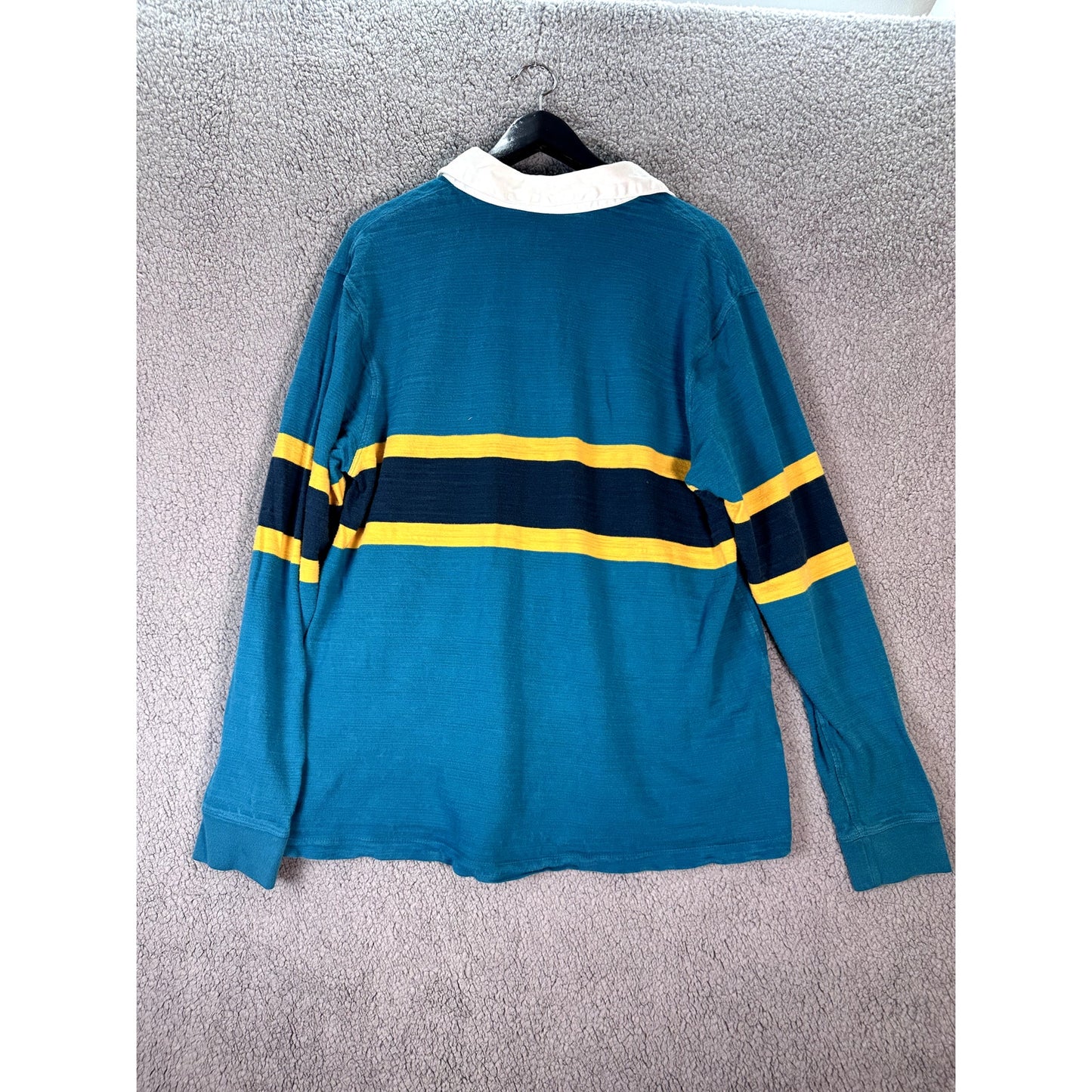Patagonia Men's Organic Cotton Rugby Polo Shirt Turquoise Blue Yellow Size L