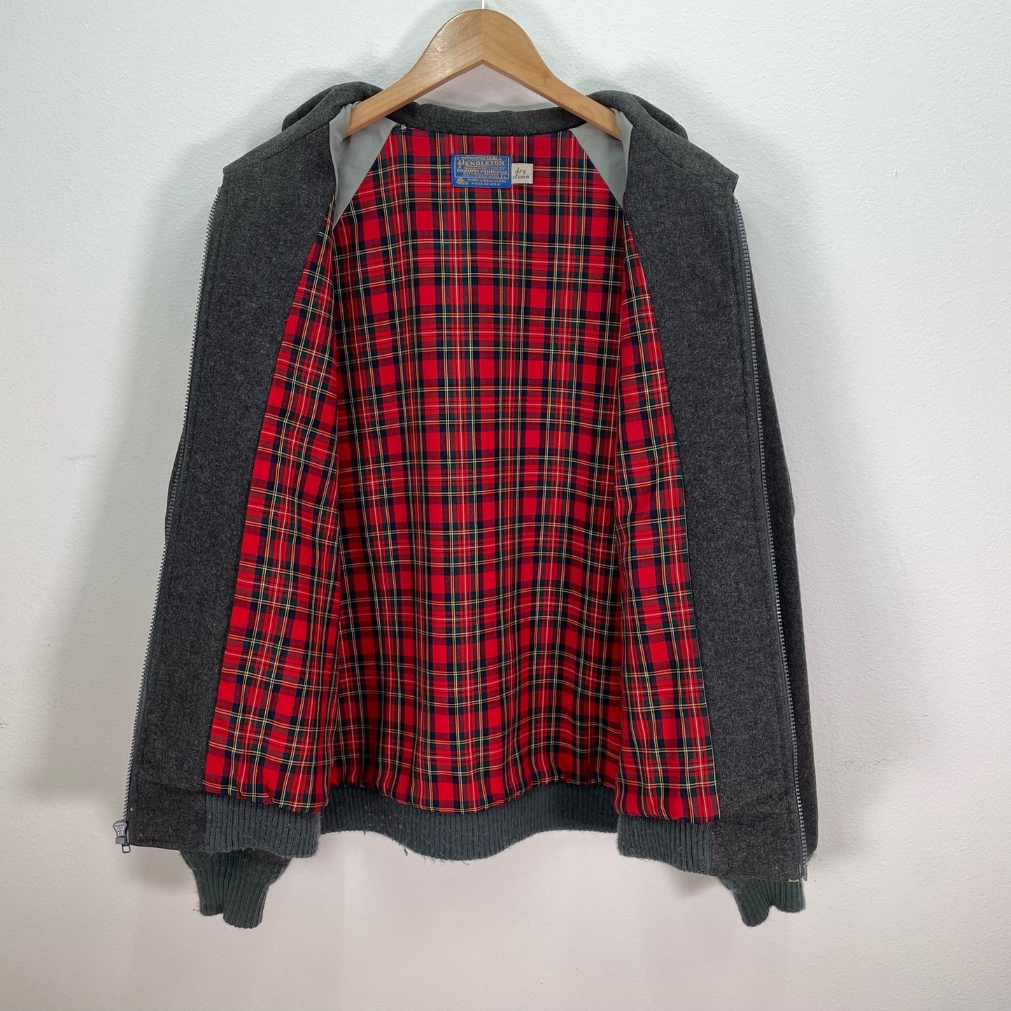 Pendleton 100% Wool Gray Bomber Jacket Coat Mens Large