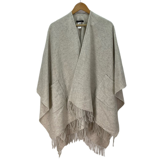 Banana Republic Shawl Sweater Wool Blend Fringe Cream One Size