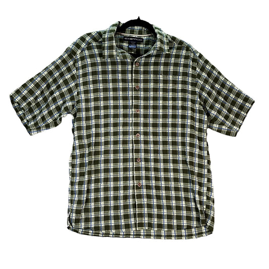 ExOfficio Fishing Camp Hiking Gauze Button Down Checked Shirt Green Blue Size S