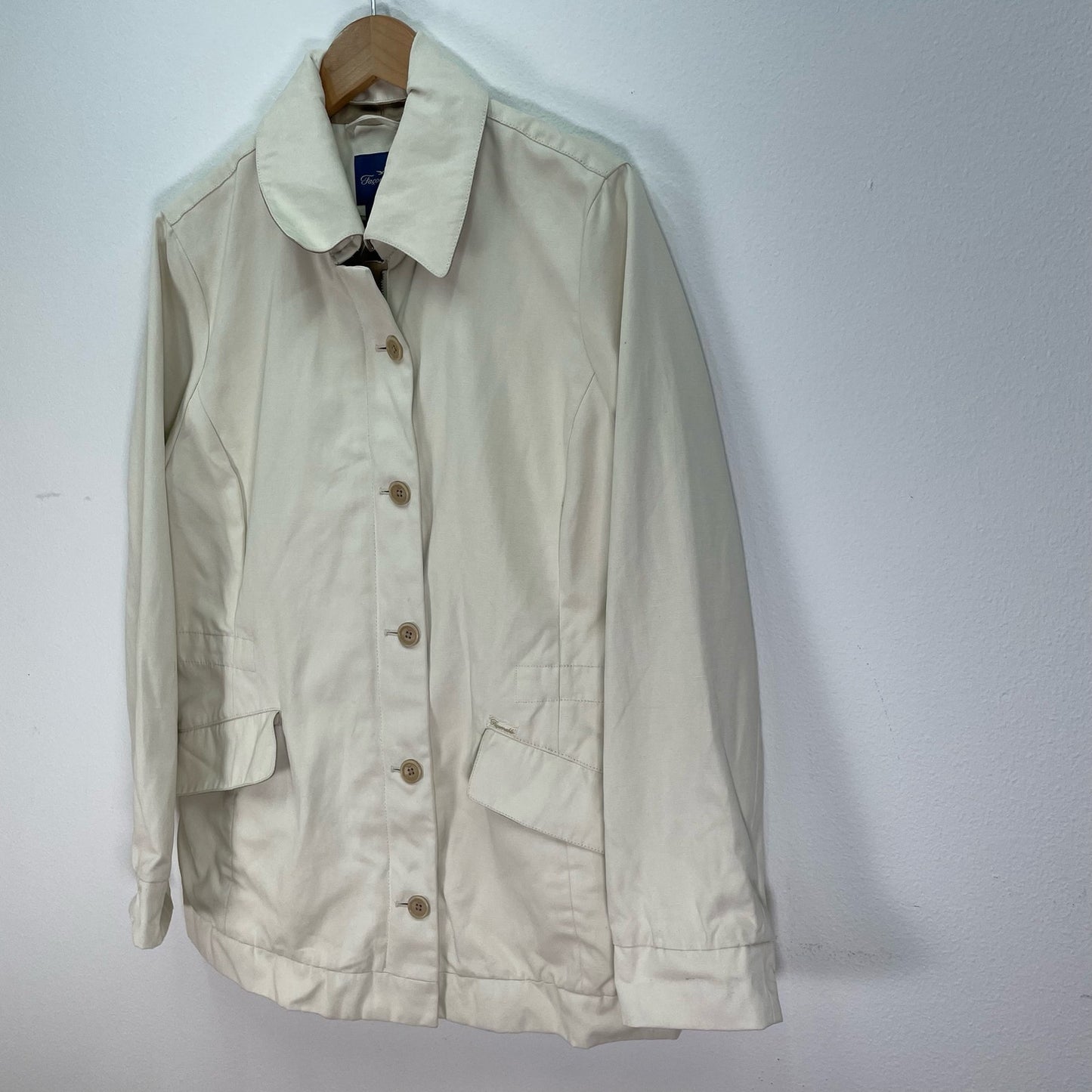 Faconnable Cream Linen Trench Coat Jacket Womens XL