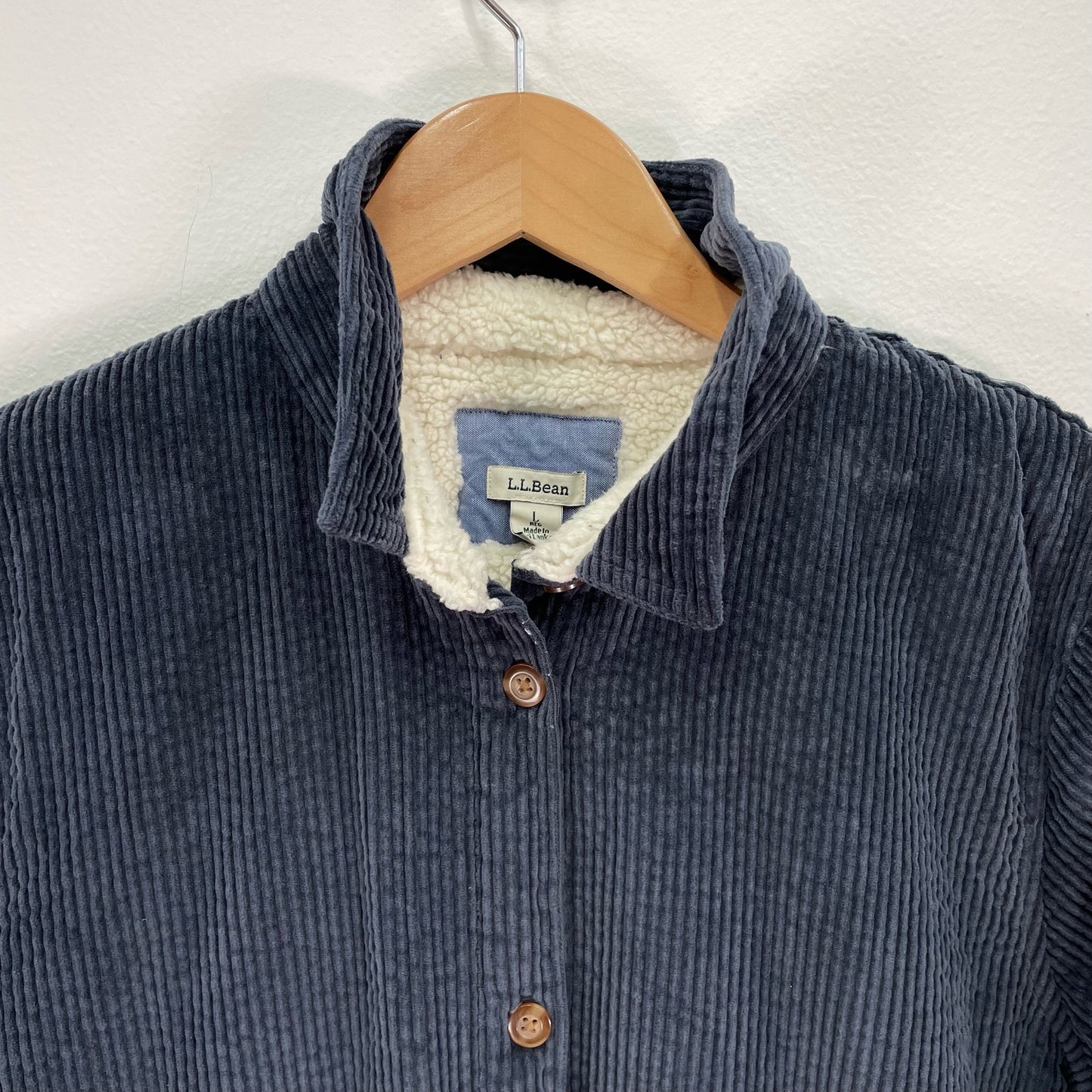 L.L. Bean Comfort Corduroy Relaxed Shirt Navy Sherpa Womens Large