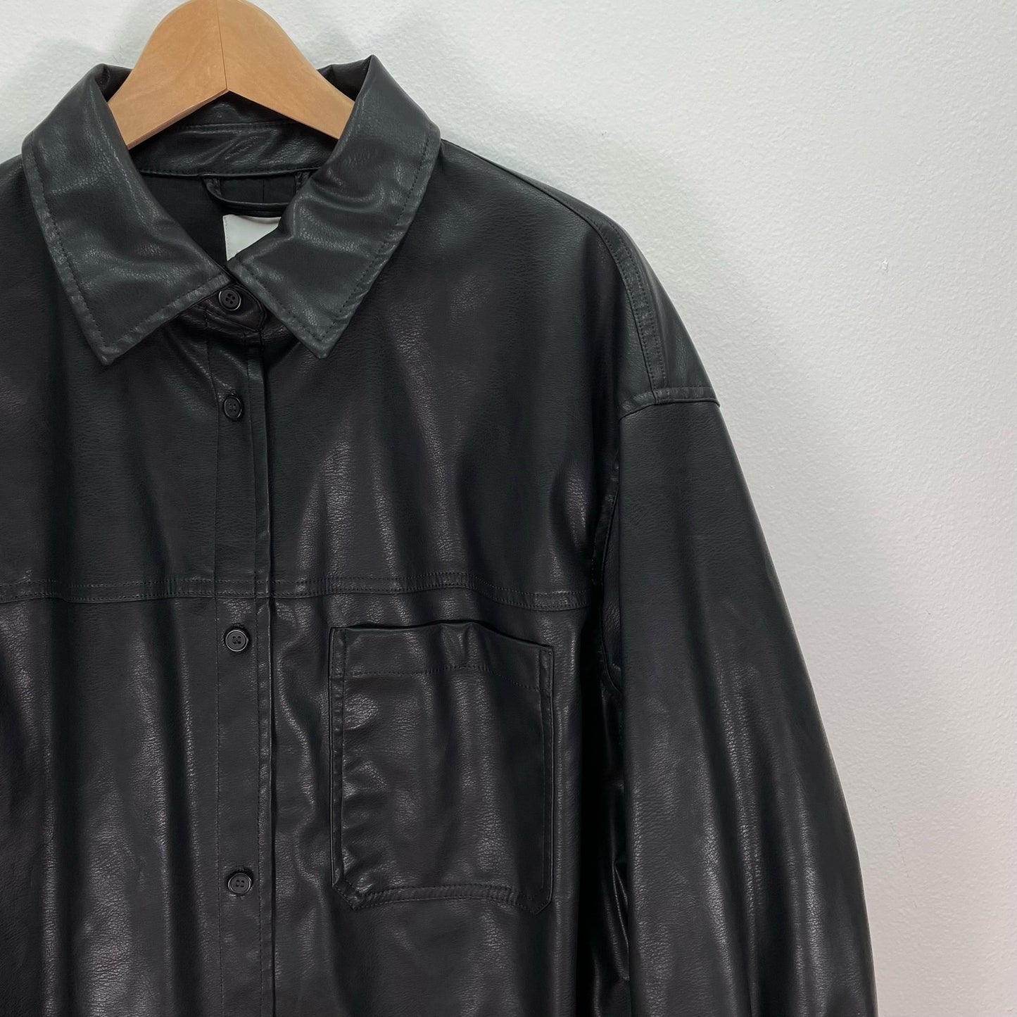 H&M Black Faux Leather Oversized Shacket Shirt Jacket Womens XXL