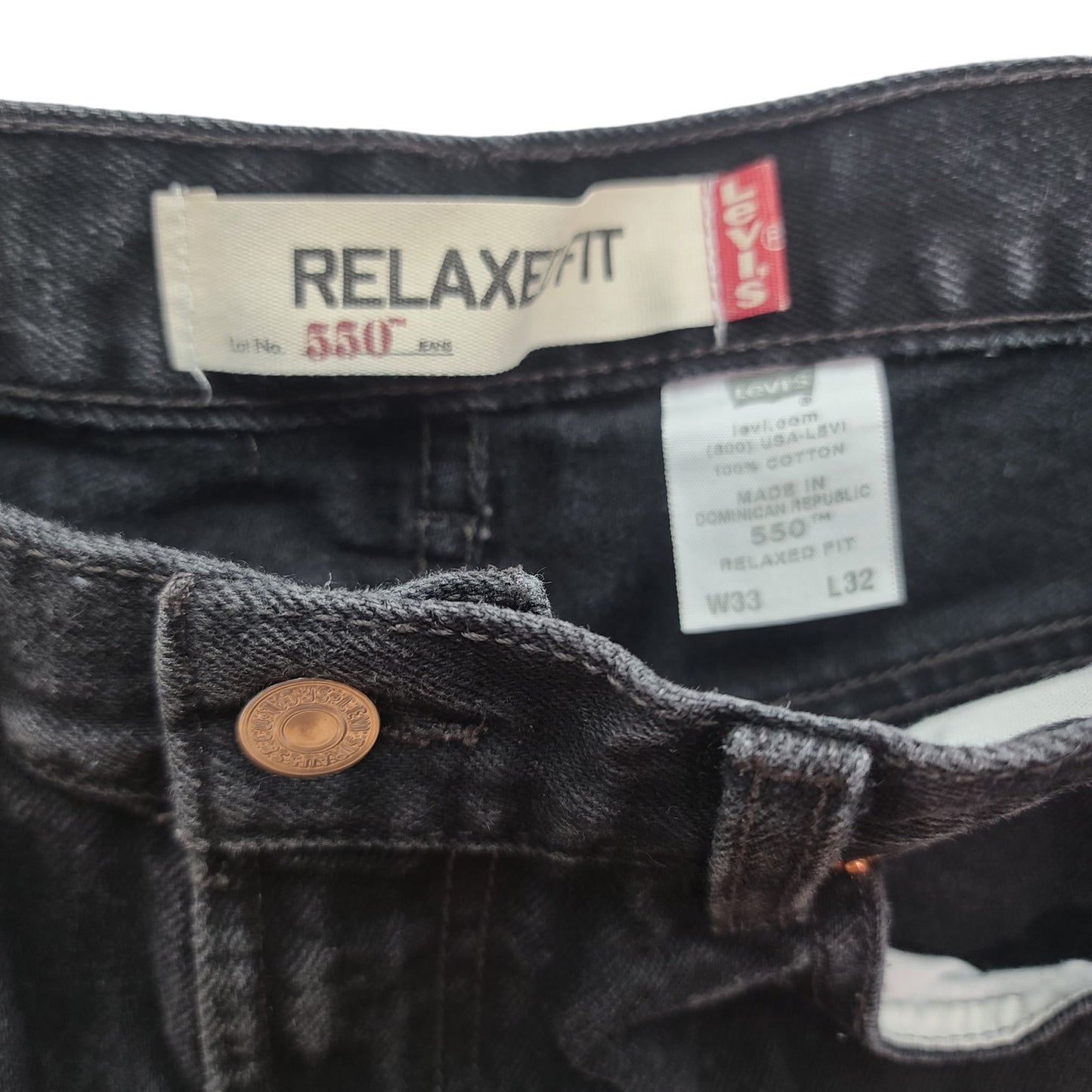 Levi's 550 Relaxed Fit Black Denim Jeans Mens Size 33