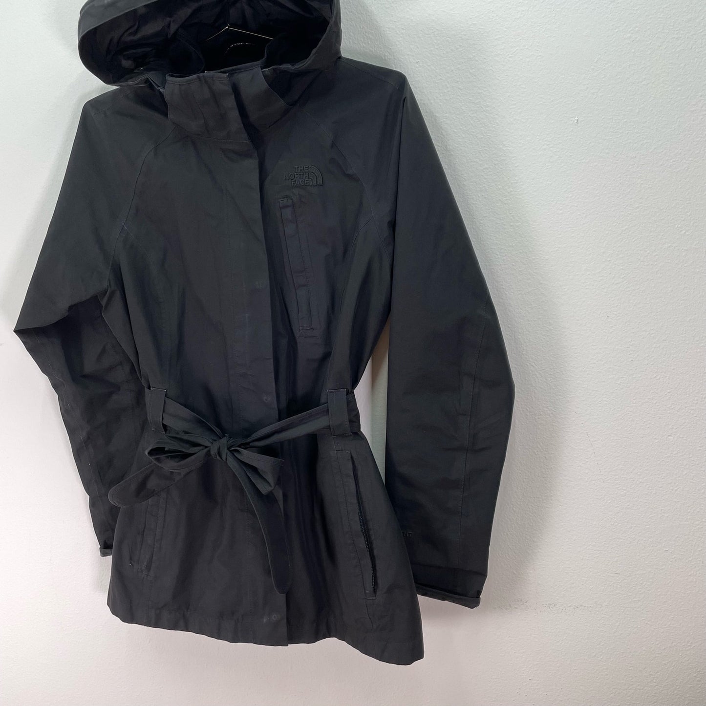 The North Face Belted Hooded Jacket Raincoat Black Womens Medium