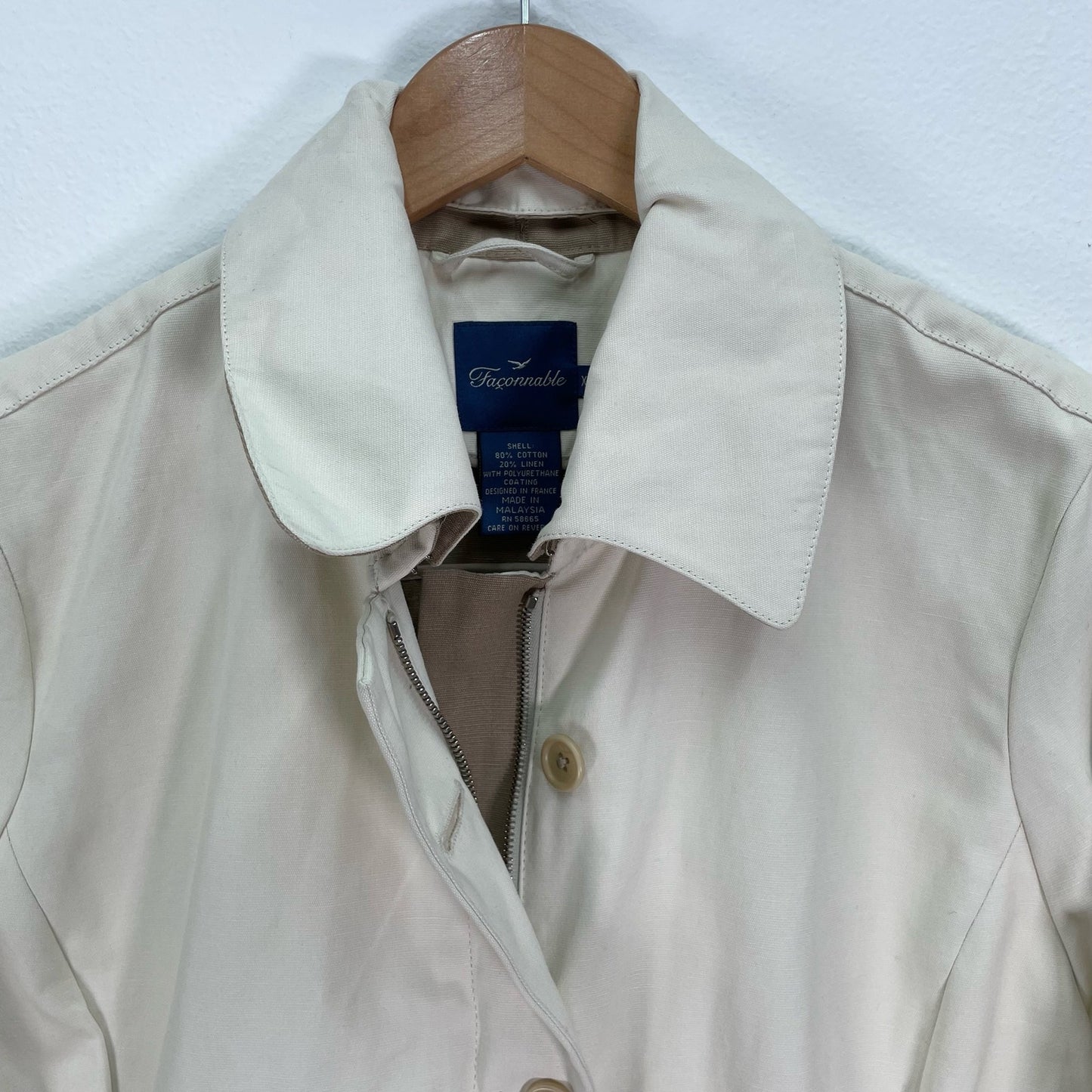 Faconnable Cream Linen Trench Coat Jacket Womens XL