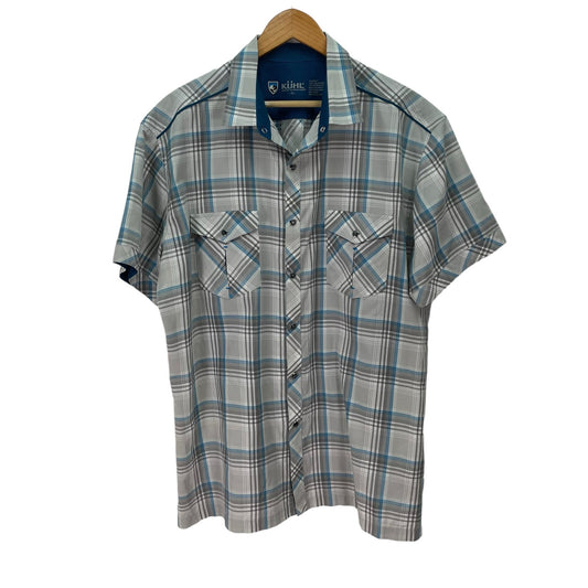 Kuhl Causal Snap Down Short Sleeve Shirt Blue Gray Mens XL