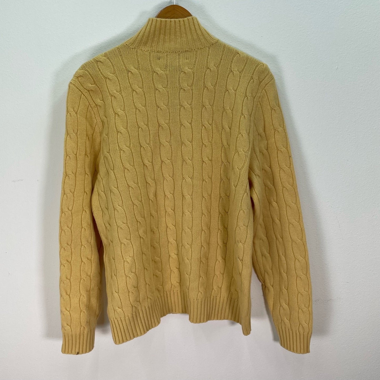 Polo by Ralph Lauren Classic Yellow Pullover Cable Knit Sweater 1/4 Zip Mens Large