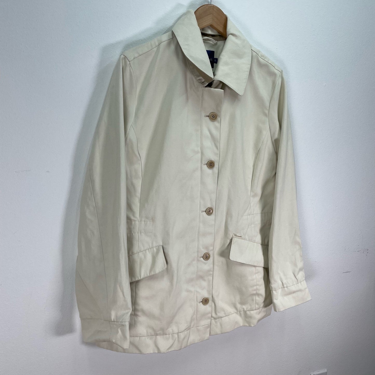 Faconnable Cream Linen Trench Coat Jacket Womens XL