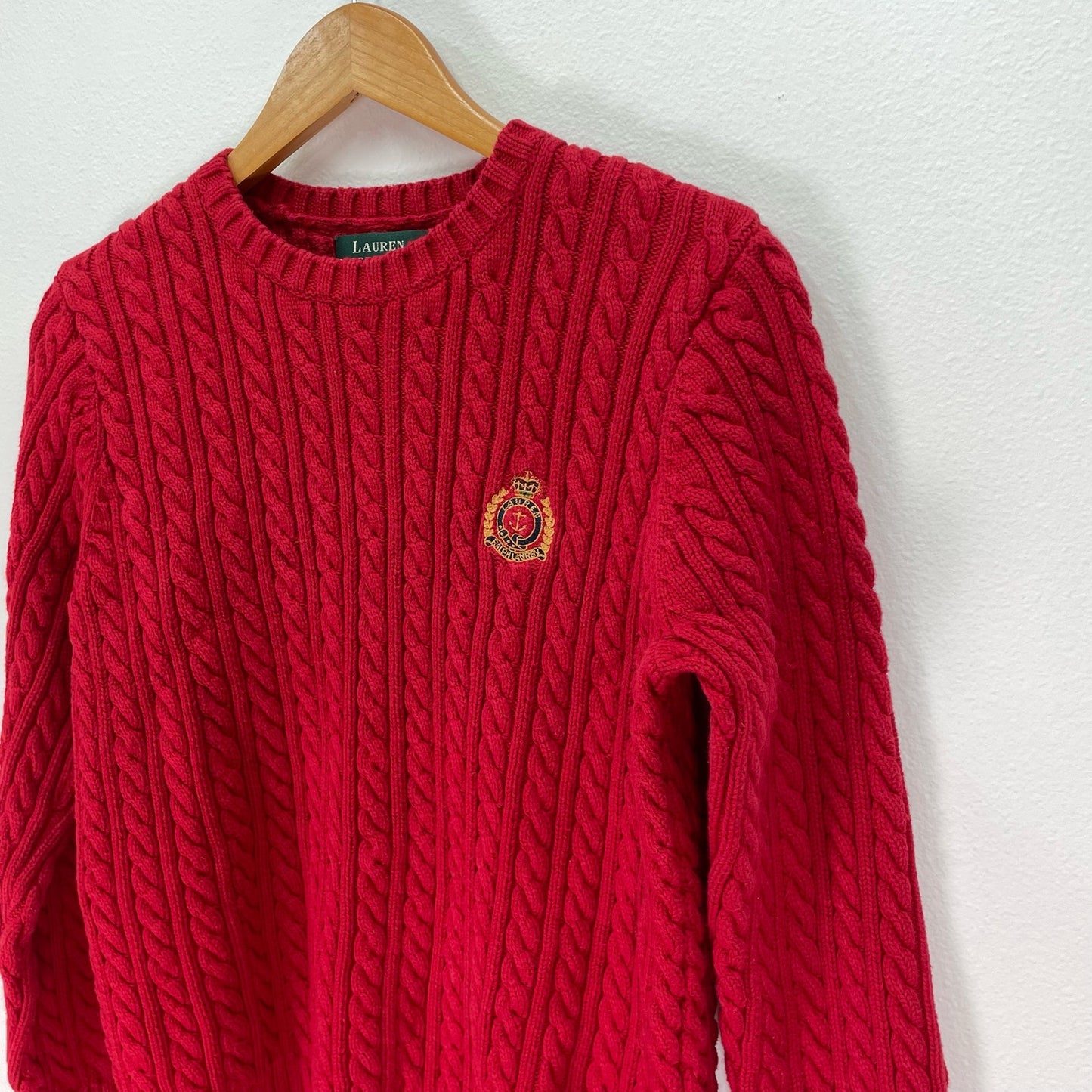 Lauren Ralph Lauren Red Crest Cable Knit Pullover Sweater Womens P/S