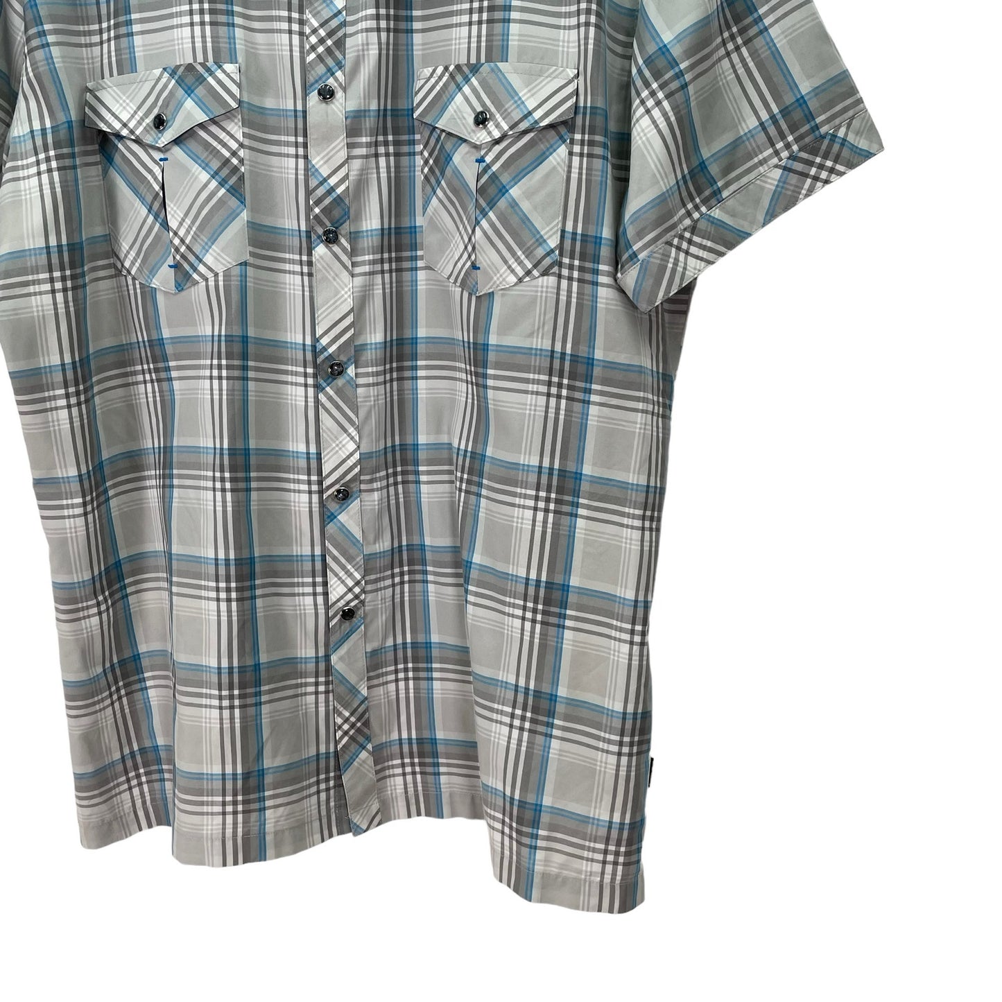 Kuhl Causal Snap Down Short Sleeve Shirt Blue Gray Mens XL