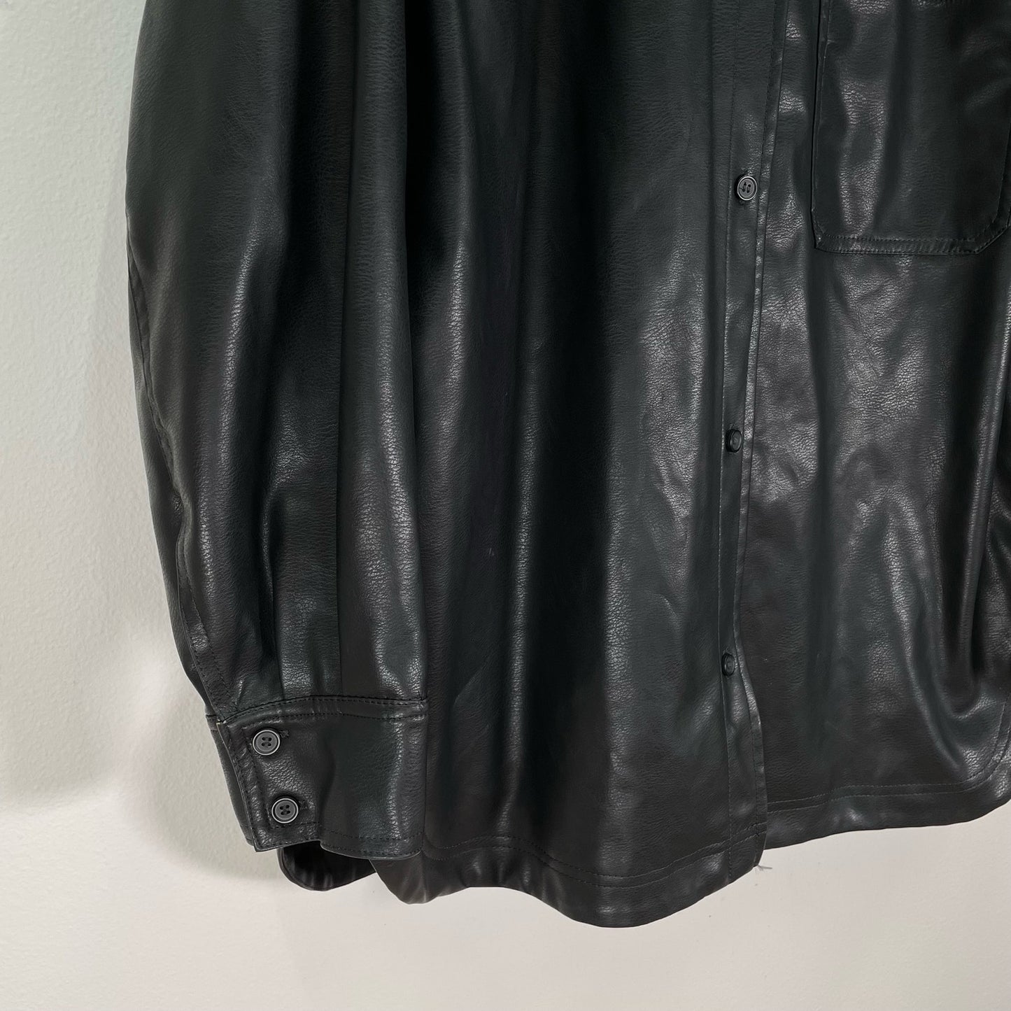 H&M Black Faux Leather Oversized Shacket Shirt Jacket Womens XXL