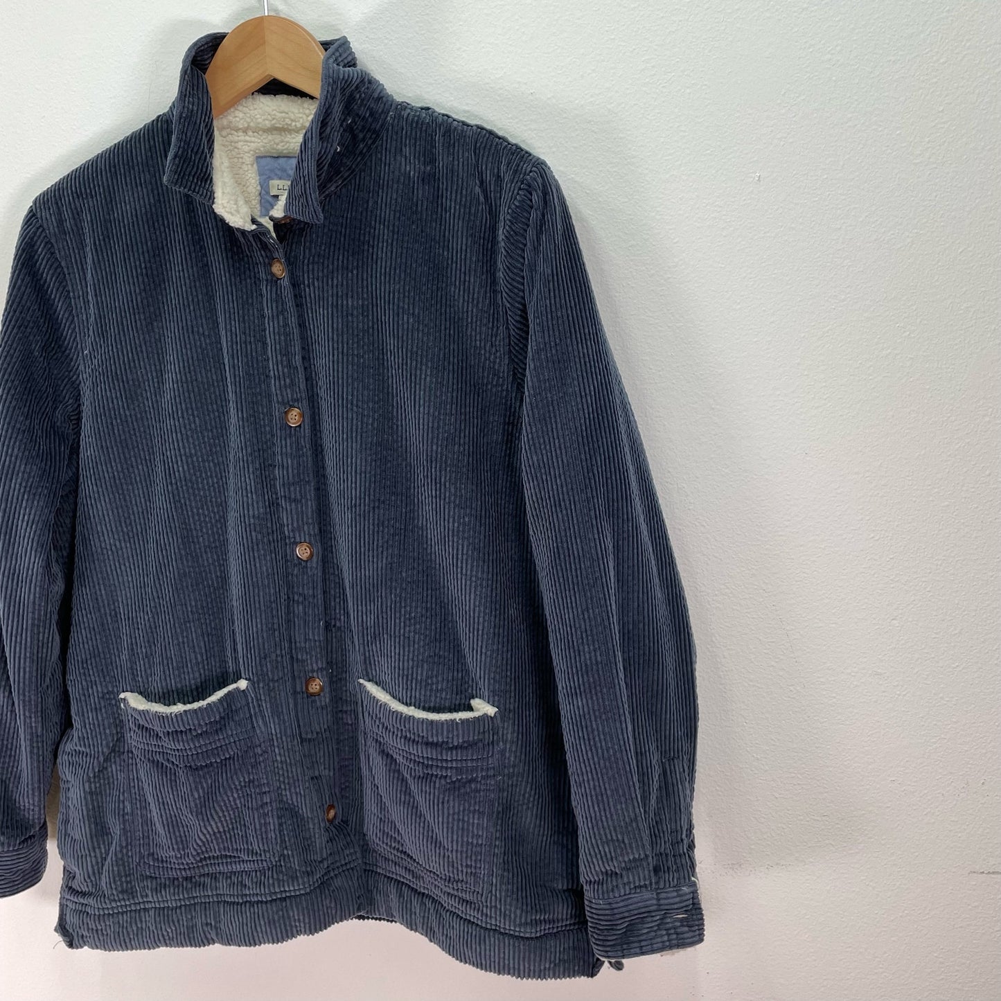 L.L. Bean Comfort Corduroy Relaxed Shirt Navy Sherpa Womens Large