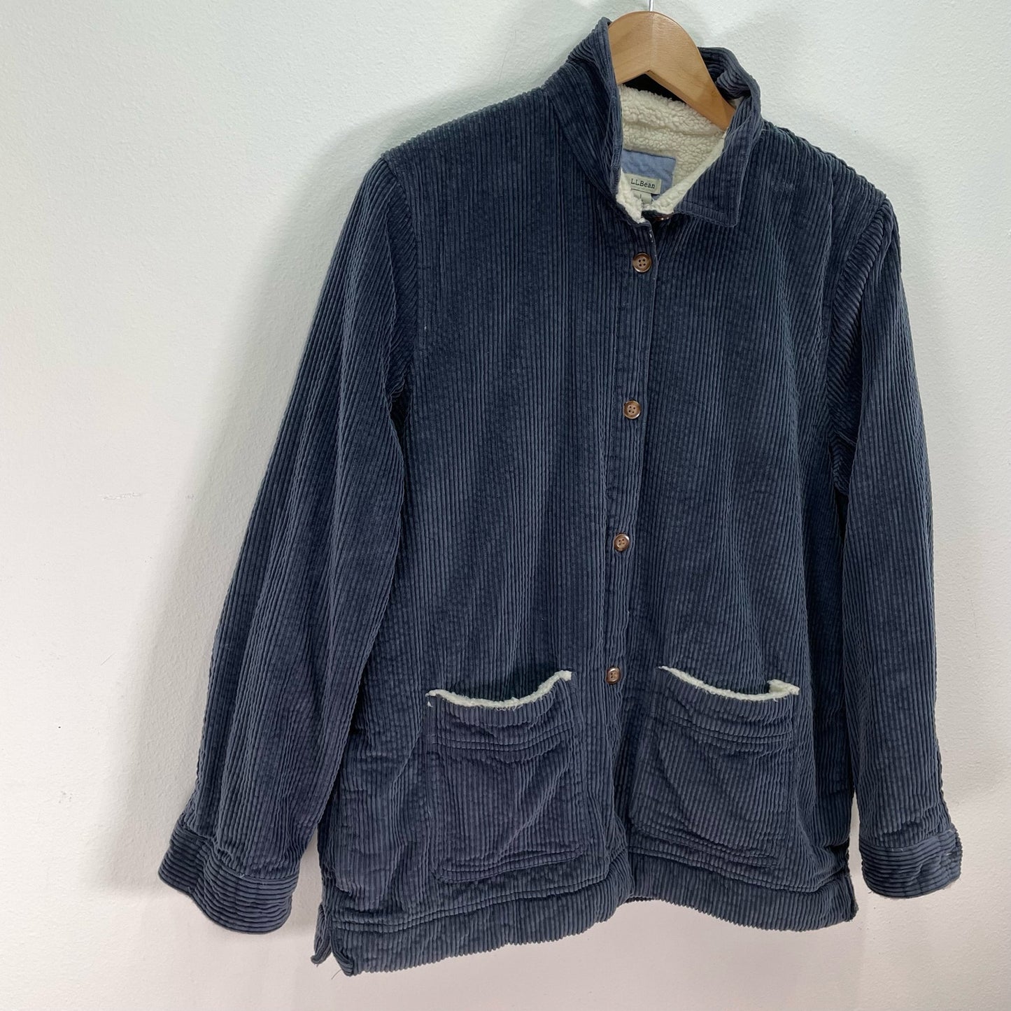 L.L. Bean Comfort Corduroy Relaxed Shirt Navy Sherpa Womens Large