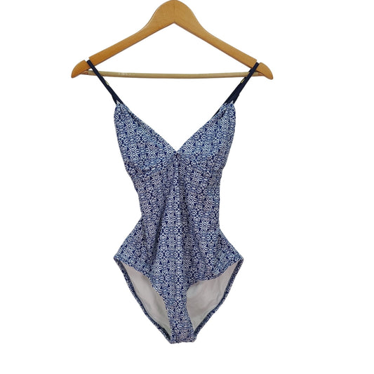 Helen Jon Olivia One-Piece Tangier Swimsuit Blue White NWOT Womens Size Medium