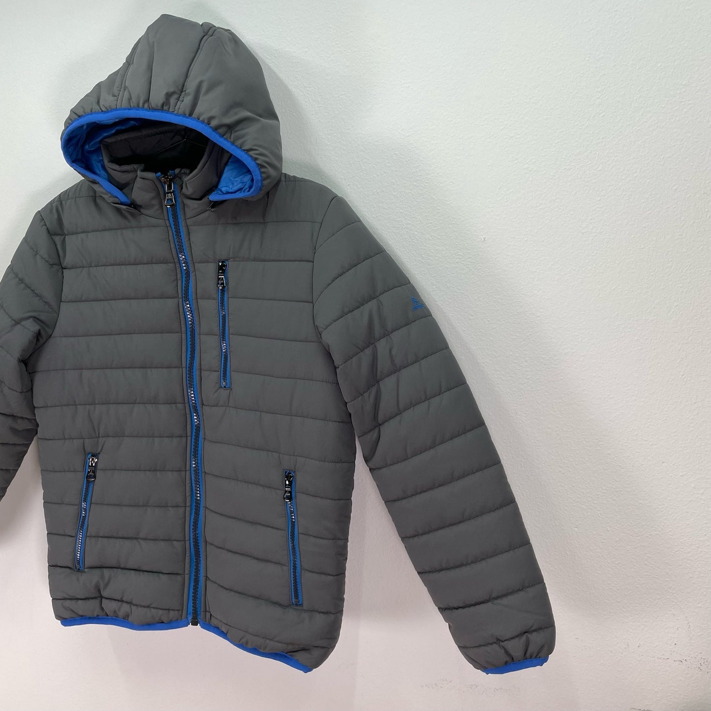 Spire Kids Puffer Hooded Jacket Coat Blue Gray NWT Large