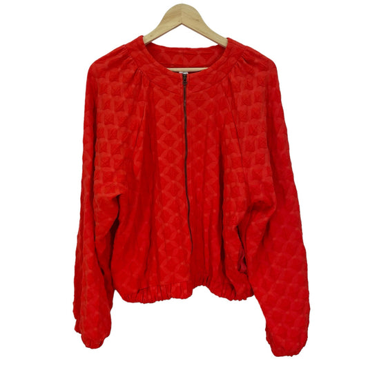 Amadi Anthropologie Full Zip Textured Light Bomber Jacket Red Womens Large