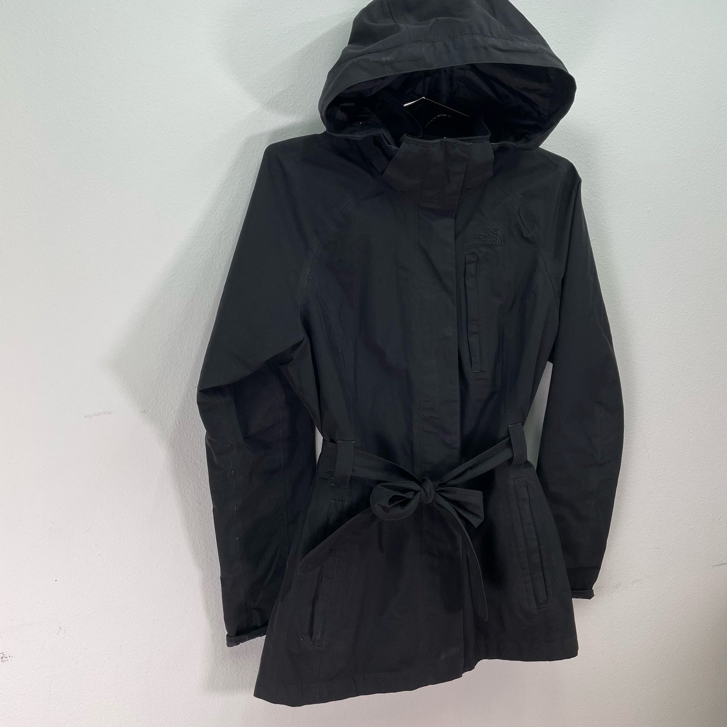 The North Face Belted Hooded Jacket Raincoat Black Womens Medium