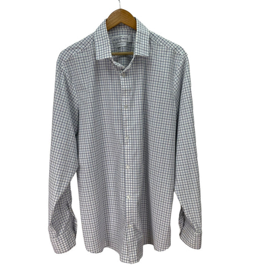 Mizzen and Main Leeward No Tuck Dress Shirt White Blue Plaid Mens XL