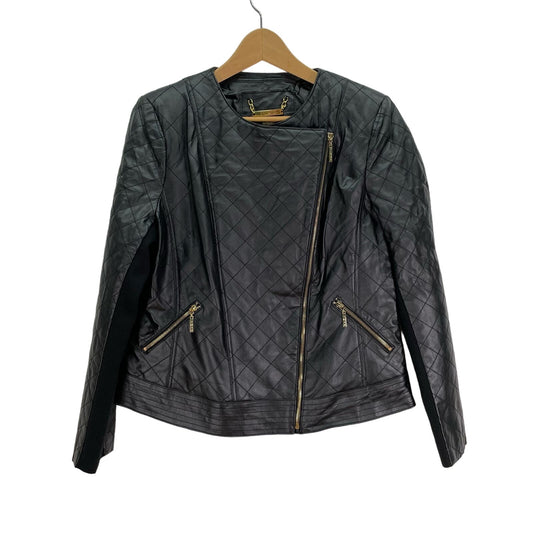 IMAN Leather Quilted Motorcycle Jacket Black Womens Large