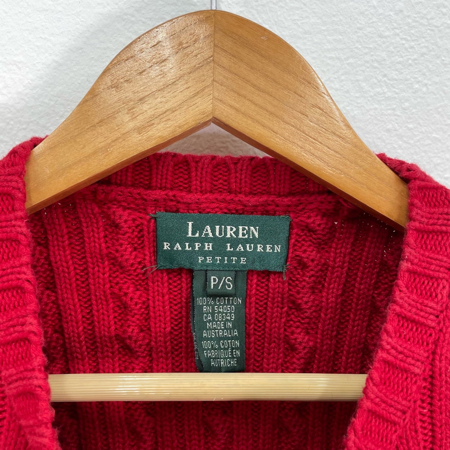 Lauren Ralph Lauren Red Crest Cable Knit Pullover Sweater Womens P/S