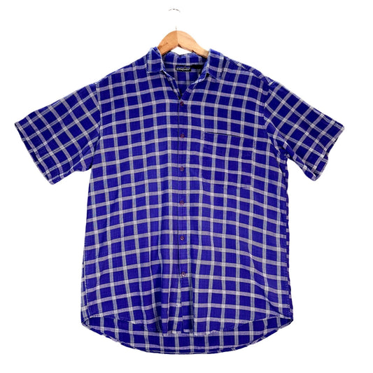 Patagonia Men's Purple Blue Plaid Checked Short Sleeve Button Down Shirt M