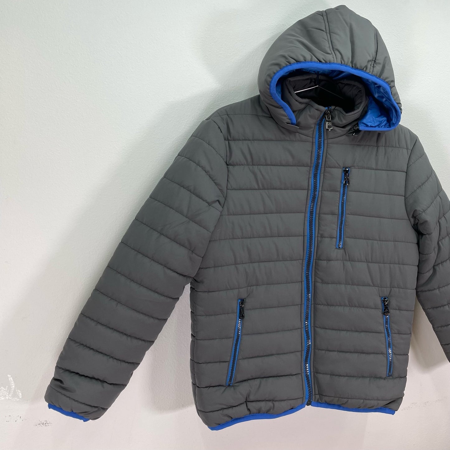 Spire Kids Puffer Hooded Jacket Coat Blue Gray NWT Large