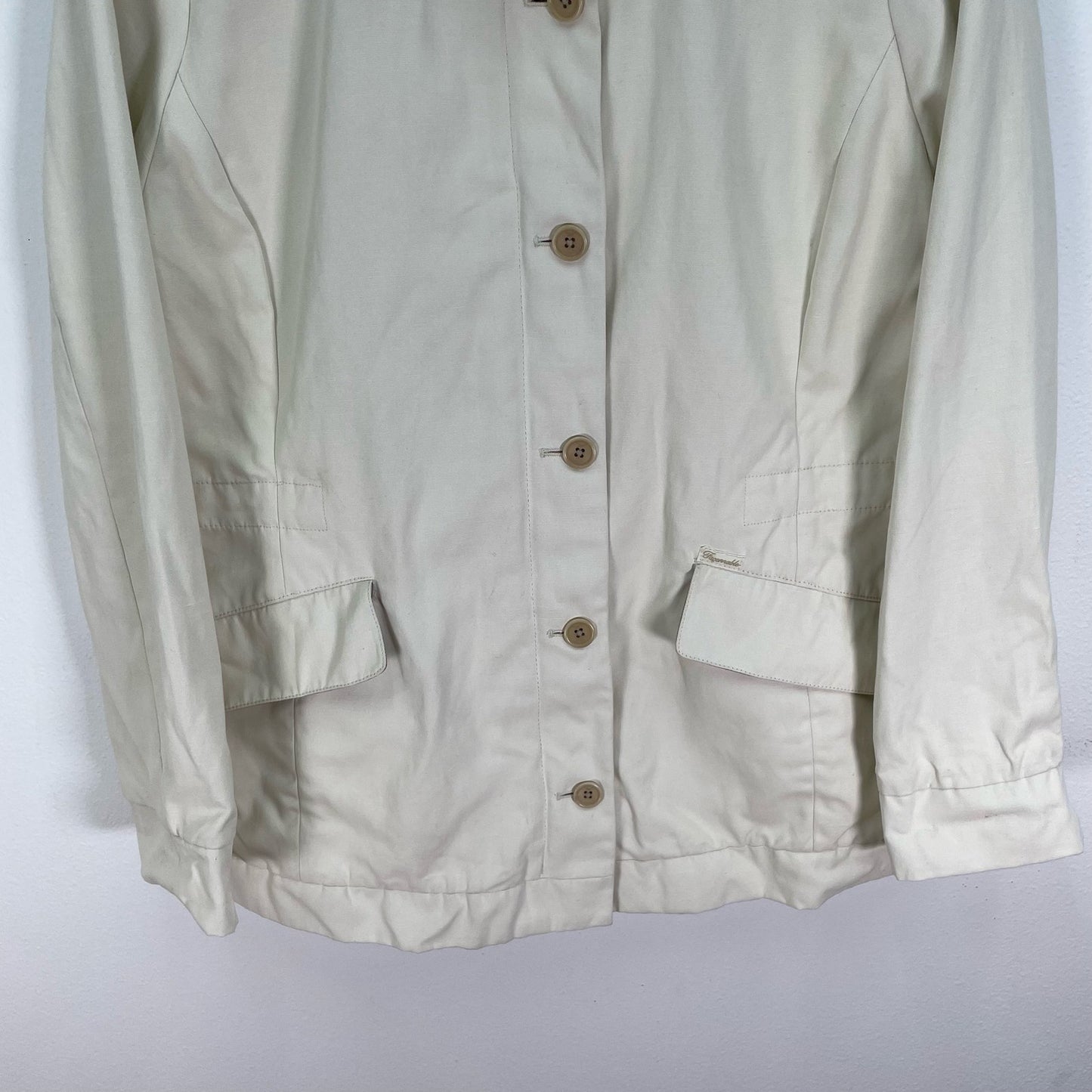 Faconnable Cream Linen Trench Coat Jacket Womens XL