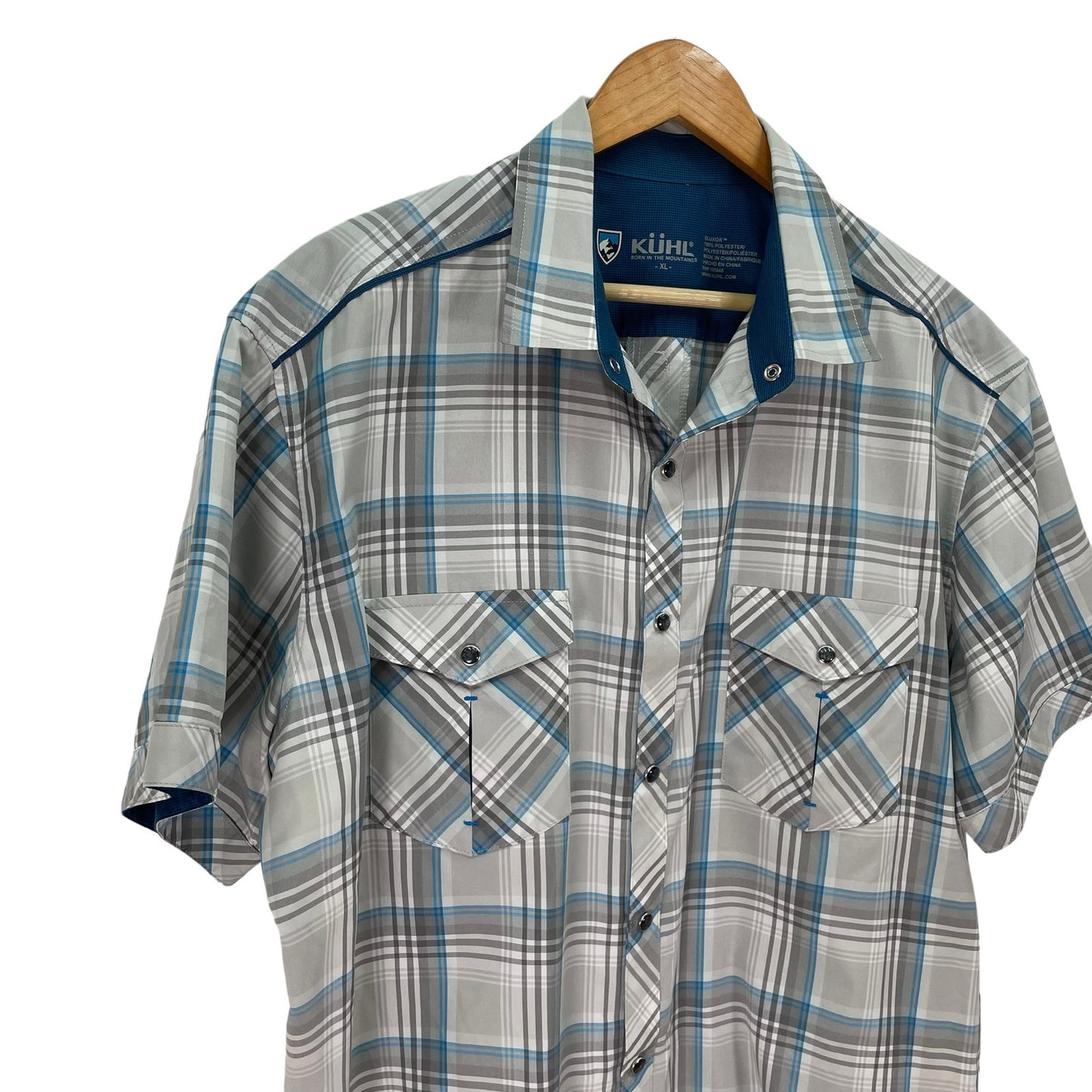 Kuhl Causal Snap Down Short Sleeve Shirt Blue Gray Mens XL