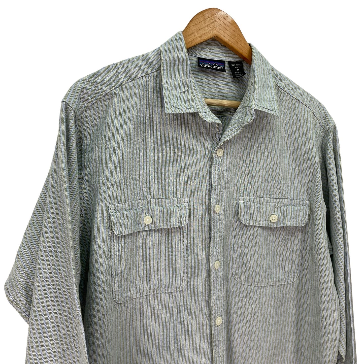 Patagonia Button Down casual Dress Shirt Green Blue Mens Medium