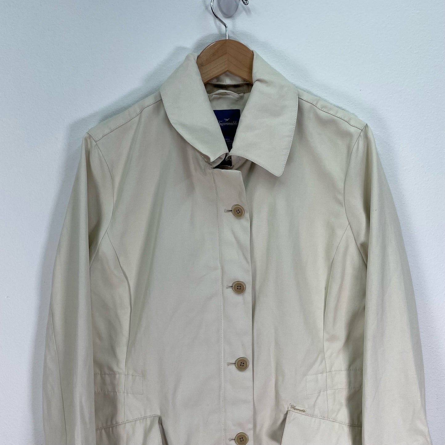 Faconnable Cream Linen Trench Coat Jacket Womens XL