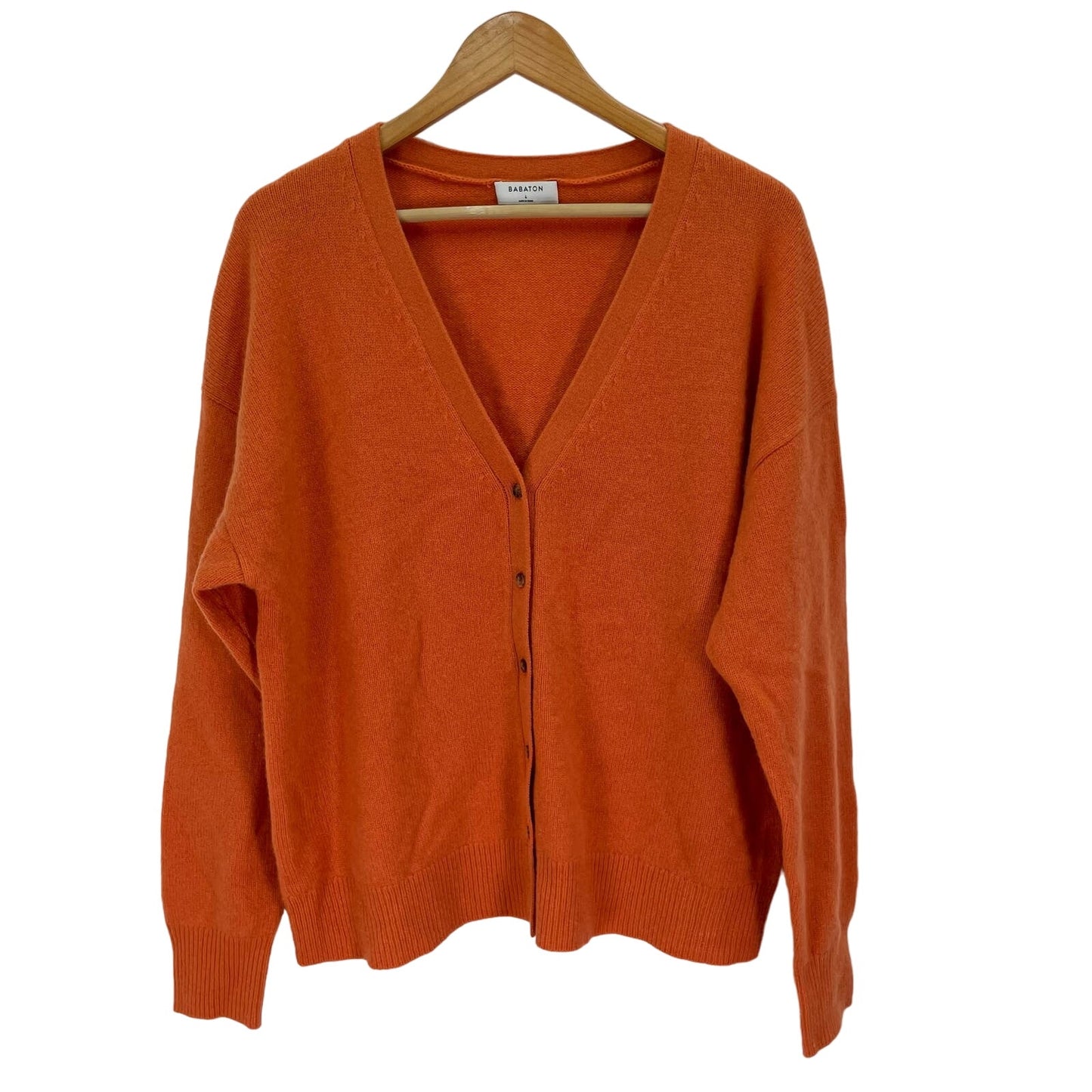 Babaton Orange Cardigan V-Neck Sweater Soft Womens Large