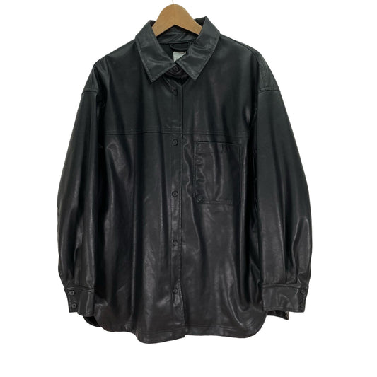 H&M Black Faux Leather Oversized Shacket Shirt Jacket Womens XXL