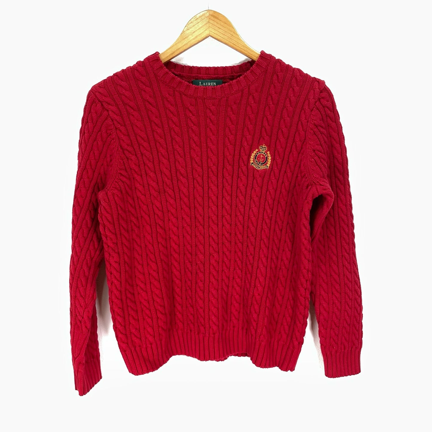 Lauren Ralph Lauren Red Crest Cable Knit Pullover Sweater Womens P/S