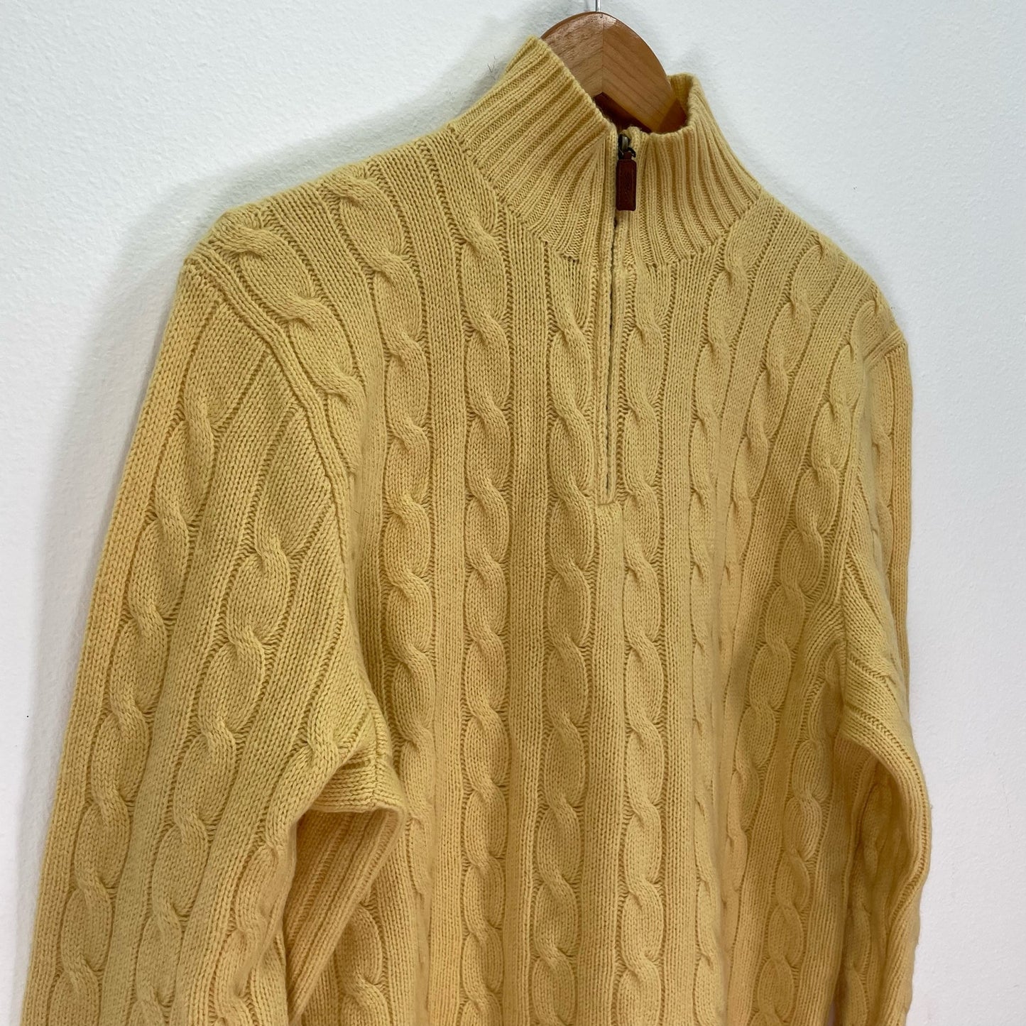 Polo by Ralph Lauren Classic Yellow Pullover Cable Knit Sweater 1/4 Zip Mens Large